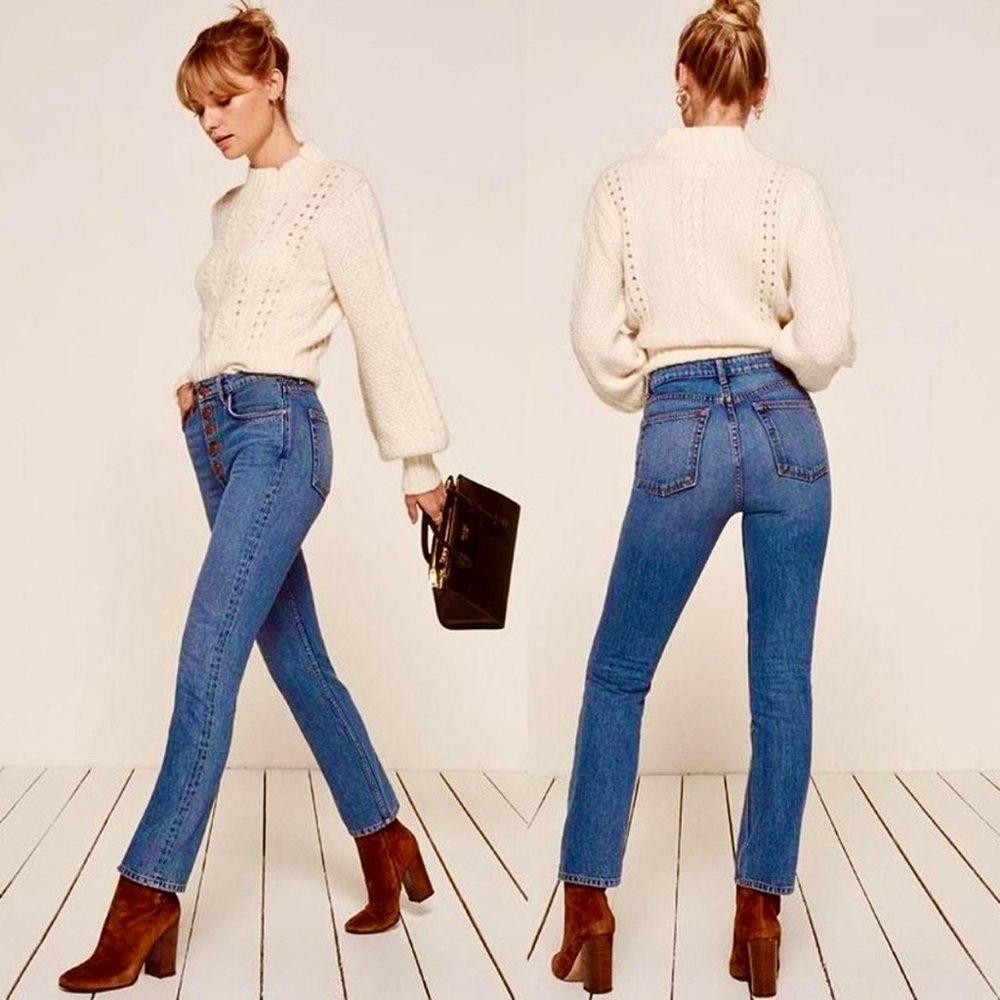 Reformation Winona Mid Slim Jean with Button Fly in‎ Baltic Wash Size 27